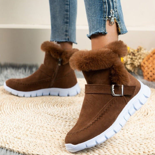 Damen Gefütterte Ankle-Boots aus Wildlederoptik mit Kunstfellkragen, seitlichem Reißverschluss und leichter Profilsohle Shop Nory
