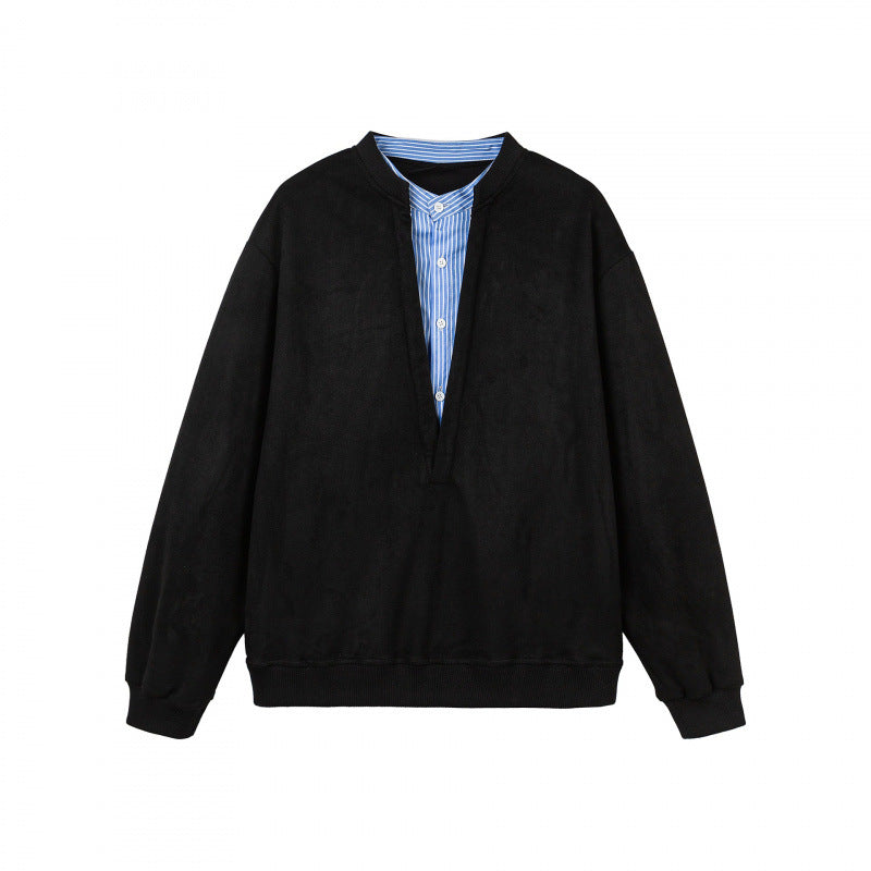 Damen Oversize-Sweatshirt mit integriertem Hemdkragen‑Einsatz und tiefem V‑Ausschnitt Shop Nory