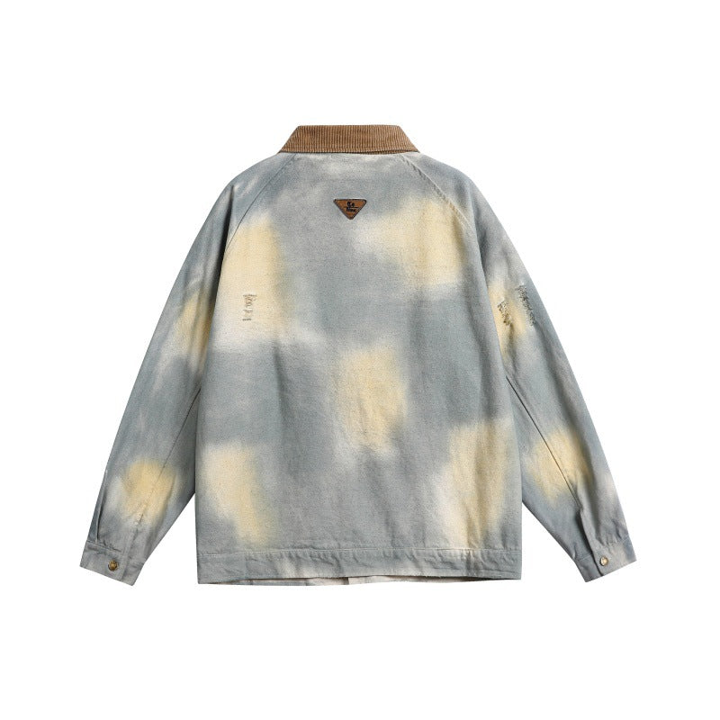 Herren Oversize-Jeansblouson mit Cordkragen und Batik‑Effekt Shop Nory