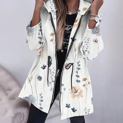 Damen Modische Parka mit floralen Akzenten und verstellbarem Bund