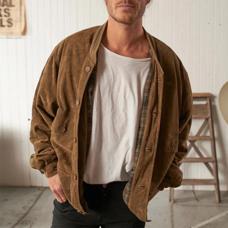 Herren lässige Wildlederjacke im Vintage-Stil mit praktischen Taschen Shopnory