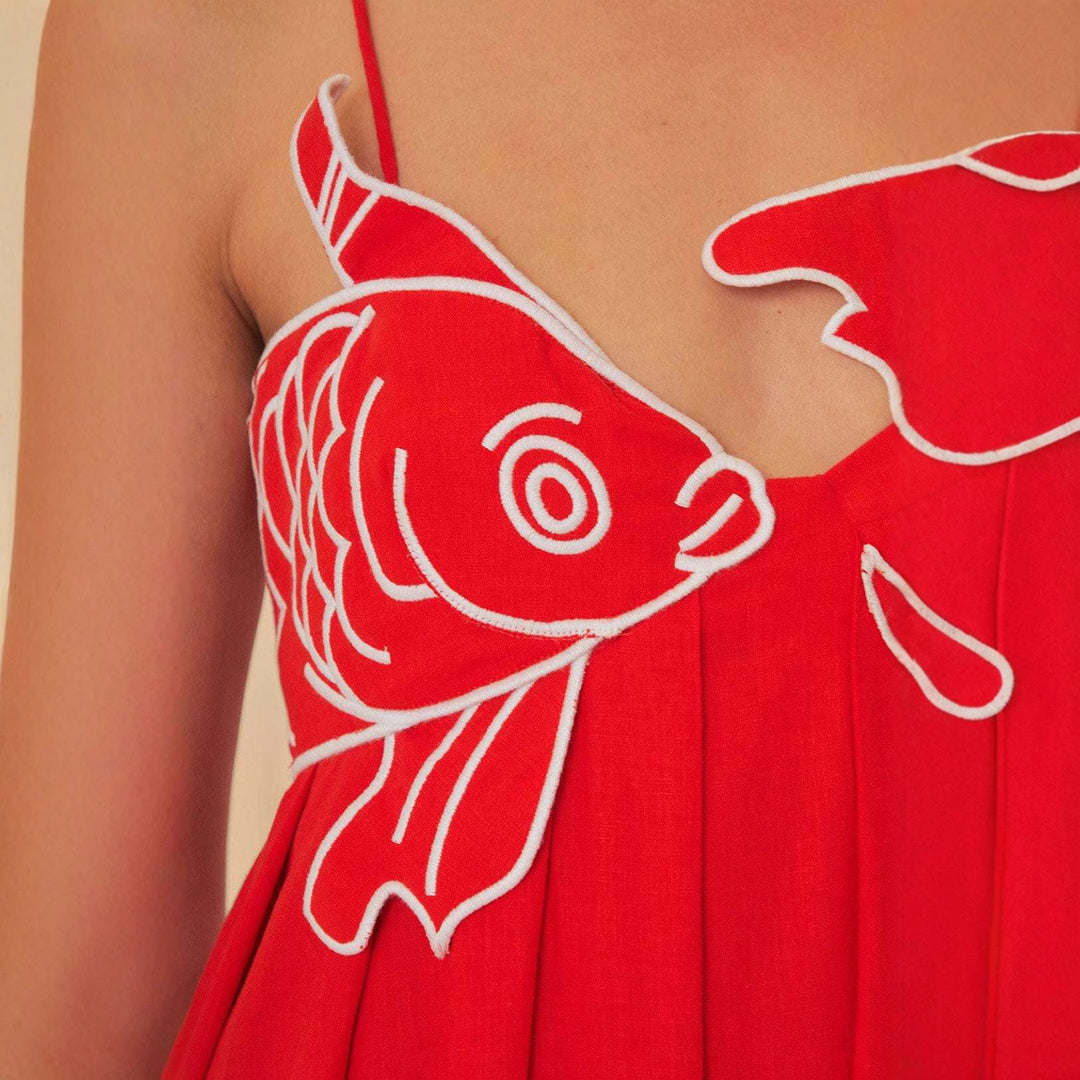 Damen Maxikleid mit kreativem Fischdesign