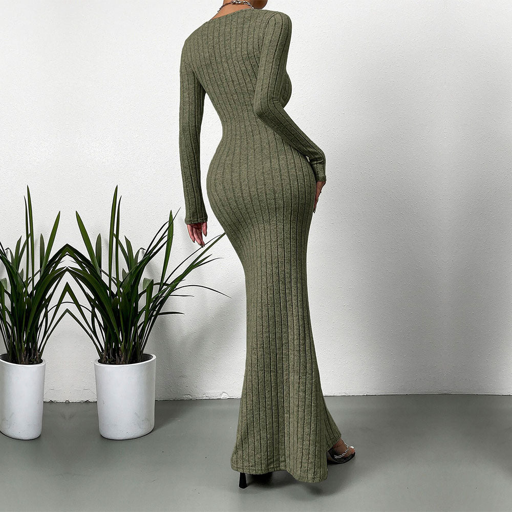 Damen geripptes Sculpting-Maxikleid mit Quadratausschnitt und taillierter Meerjungfrauen‑Silhouette Shop Nory