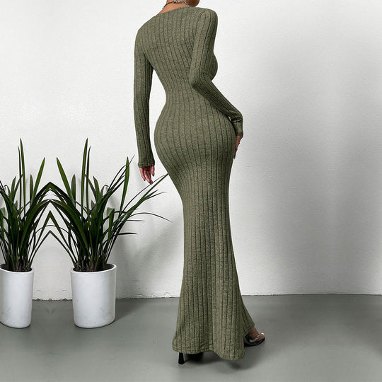 Damen geripptes Sculpting-Maxikleid mit Quadratausschnitt und taillierter Meerjungfrauen‑Silhouette Shop Nory