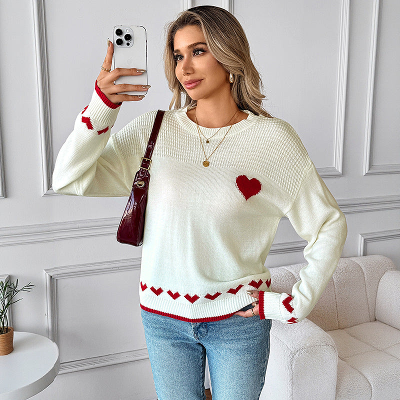 Damen Verspielter Strickpullover mit Herzmotiven Shop Nory
