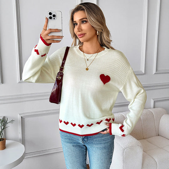 Damen Verspielter Strickpullover mit Herzmotiven Shop Nory