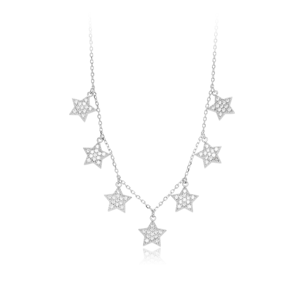 Damen Halskette mit funkelnden Stern-Anhängern aus 925 Sterling Silber Shop Nory