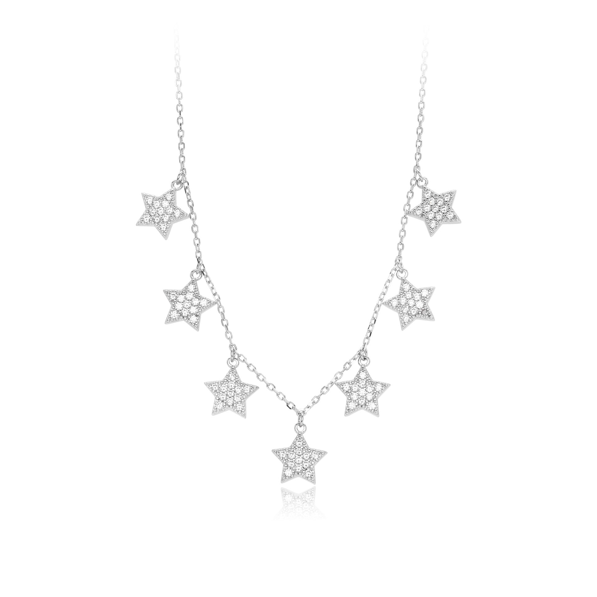 Damen Halskette mit funkelnden Stern-Anhängern aus 925 Sterling Silber Shop Nory