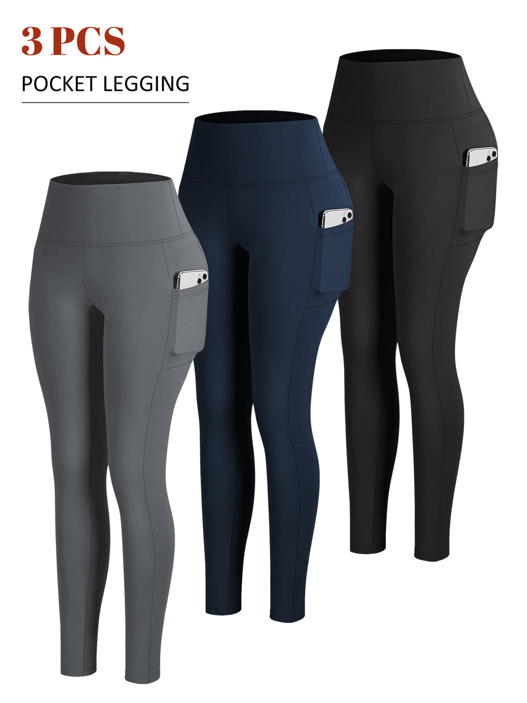 Damen Knöchelhohe Sportleggings mit hohem Bund und seitlicher Smartphone-Tasche Shopy Nory