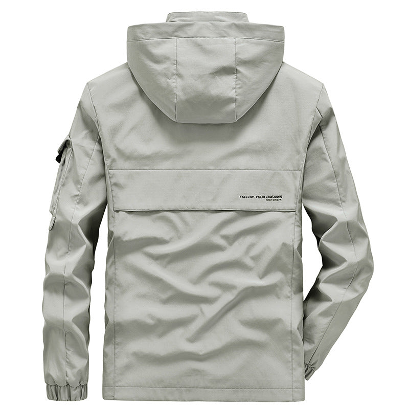 Herren Leichte Multifunktions-Outdoor-Windjacke mit Kapuze und Ärmel‑Tasche Shop Nory