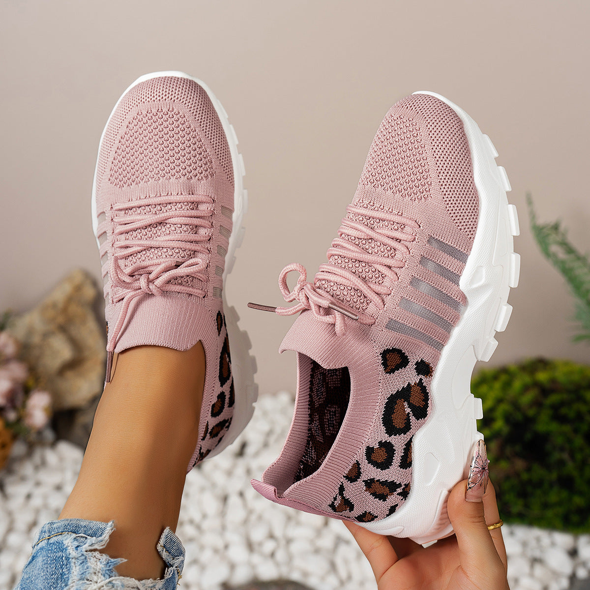 Damen Sportliche Sneakers mit atmungsaktivem Netzdesign und modischem Leopardenmuster Shopnory