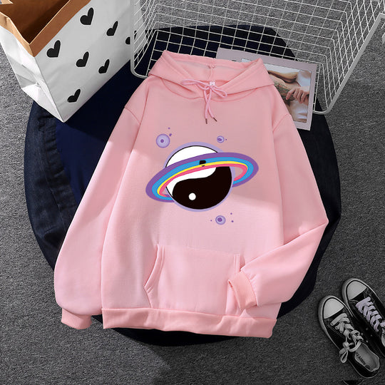 Damen nan Oversized Kapuzenpullover aus Baumwollmischung mit Planeten-Yin‑Yang-Grafik und Kängurutasche Shop Nory