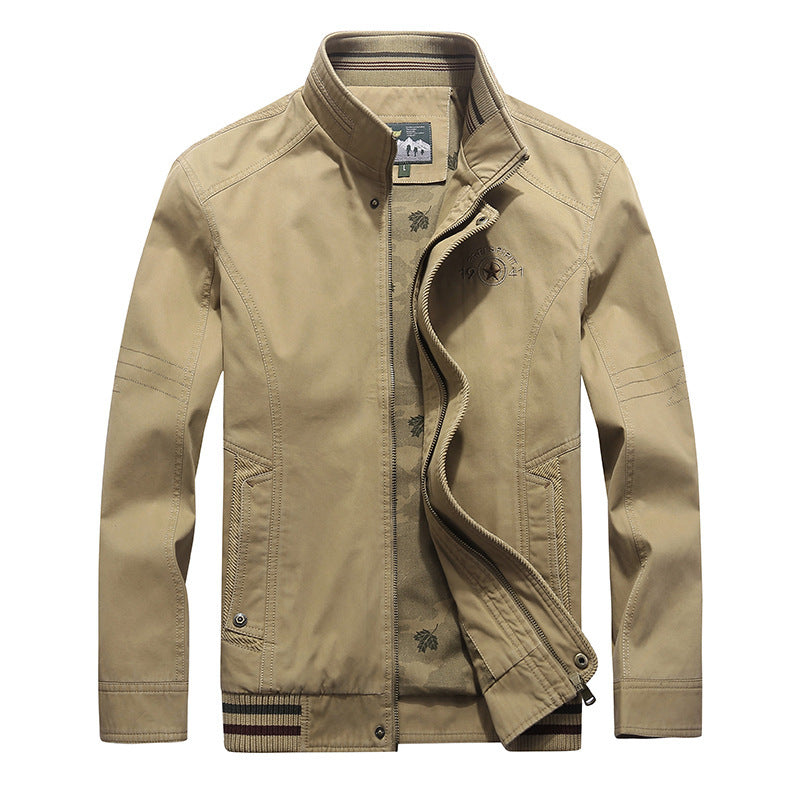 Herren Canvas-Fieldjacke mit Stehkragen, Zipper und gestreiftem Rippbund Shop Nory