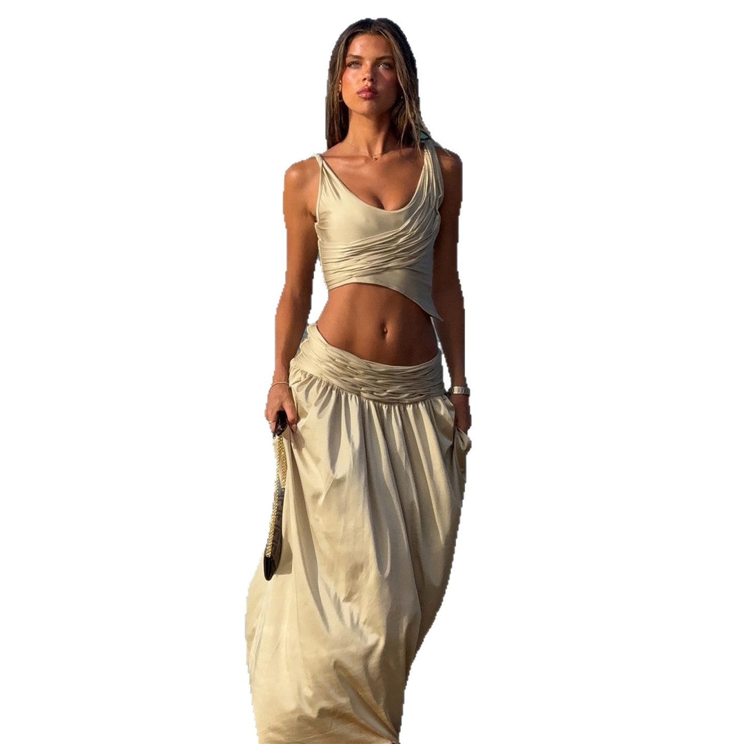 Damen Oberteil und Rock-Set mit gerafftem Design und verführerischem Schnitt Shopnory