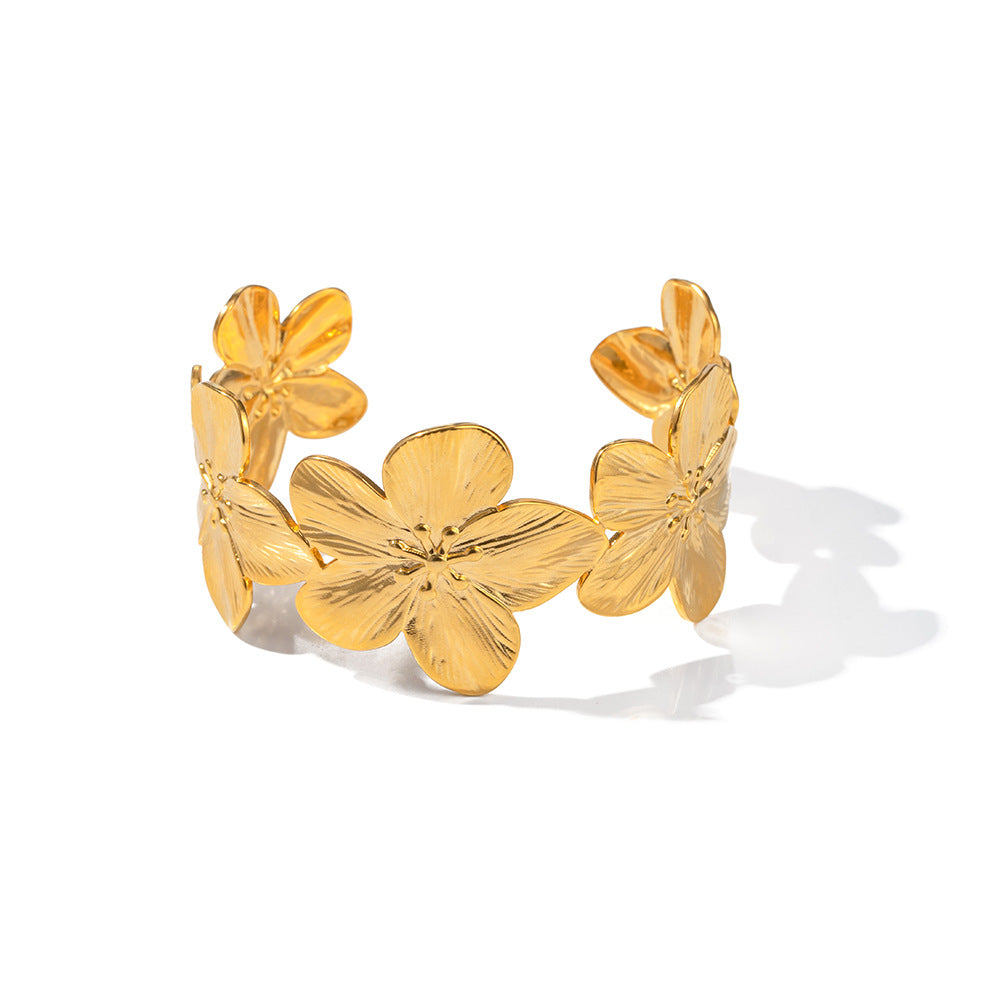 Damen Offenes Armband mit floralem Design aus hochwertigem Edelstahl Shop Nory