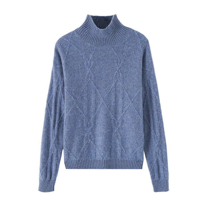 Damen Weicher Mohair‑Look Pullover mit hohem Rippkragen, Zopfmotiv und kastiger Oversize‑Passform Shop Nory