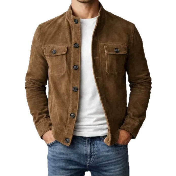 Herren Modische Wildlederjacke mit Knopfdetails