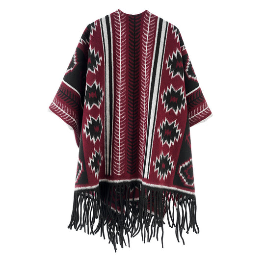 Damen Azteken‑inspiriertes Fransen‑Poncho‑Cape im Oversize‑Rechteckschnitt Shop Nory