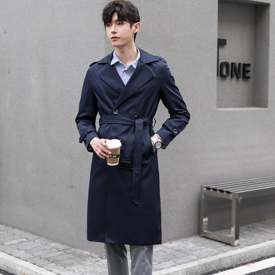 Herren Wasserabweisender Trenchcoat mit Doppelreihe, klassischem Revers und Taillengürtel Shop Nory