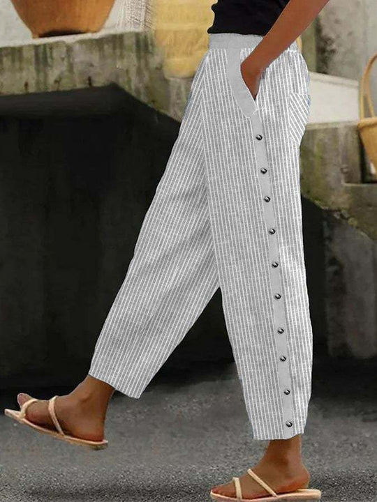 Damen Culotte-Hosen mit hohem elastischem Bund, seitlichem Knopfverschluss und Taschen Shop Nory