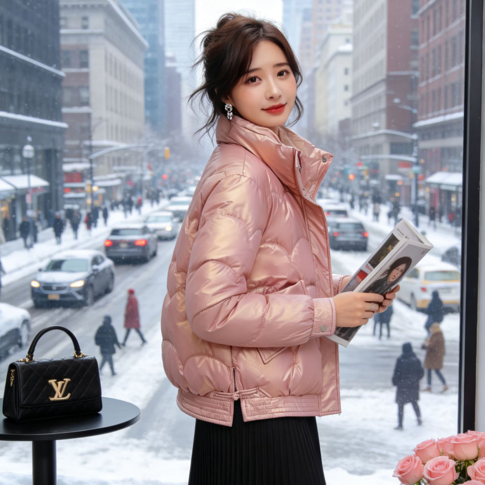 Damen Glänzende Steppjacke mit hohem Kragen Shop Nory
