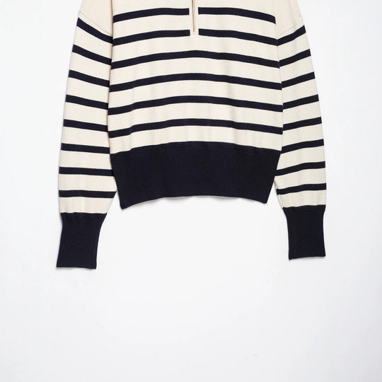 Damen Gestreifter Half-Zip Strickpullover mit Stehkragen Shop Nory
