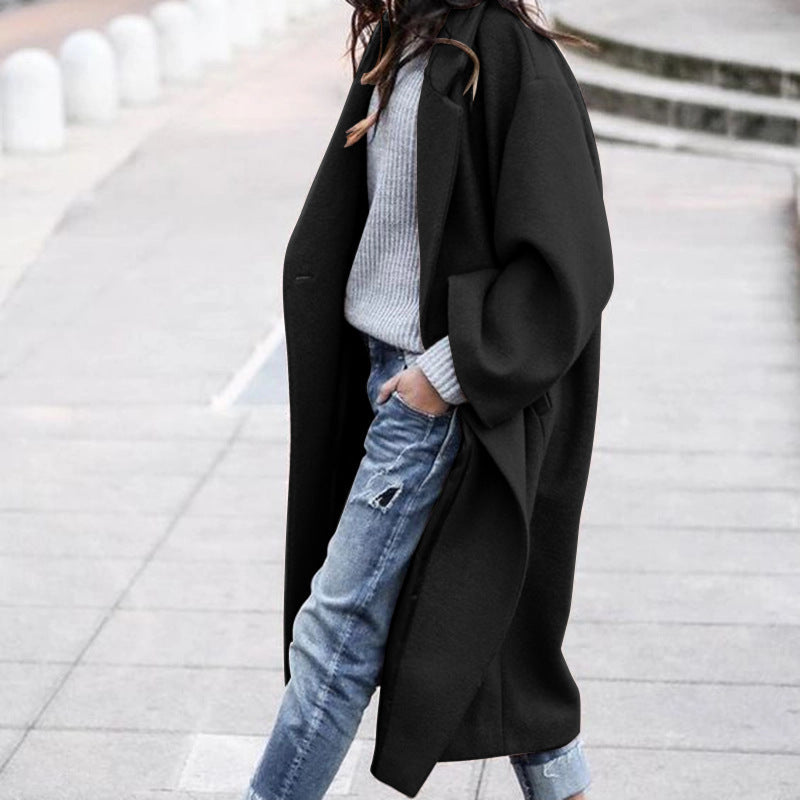 Damen Oversize Wollmantel mit fallender Schulter, offener Front und Eingrifftaschen Shop Nory