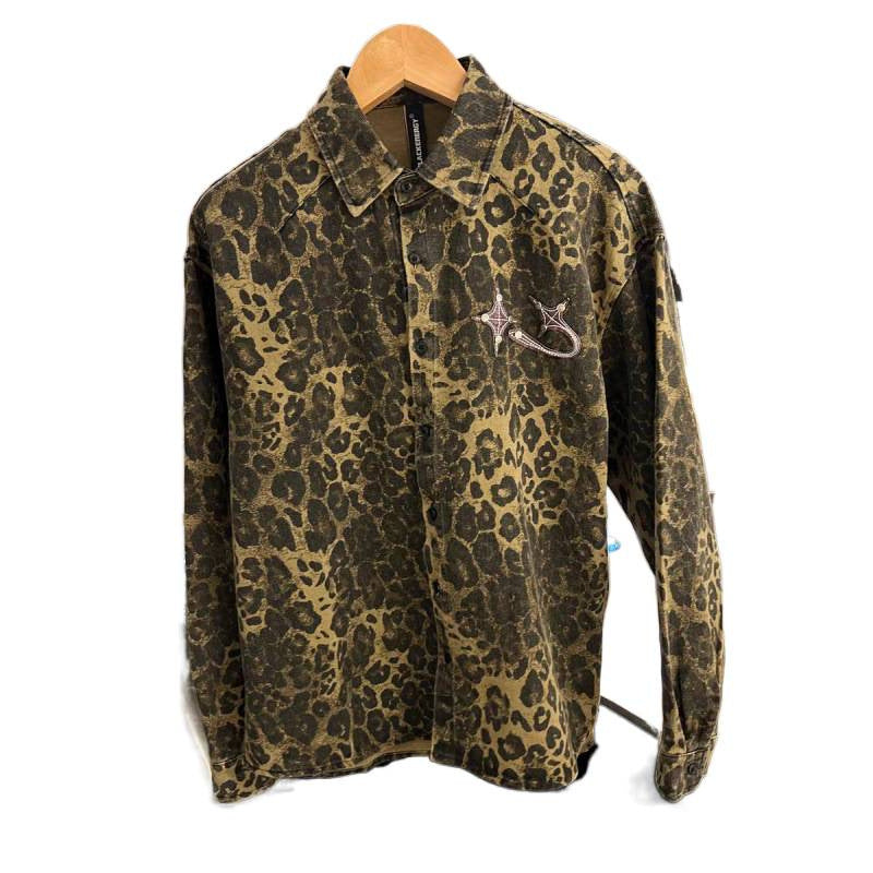 Herren Overshirt-Hemdjacke im Leopardenmuster mit gesticktem Brustlogo Shop Nory