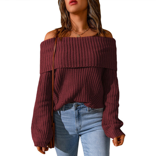 Damen nan weiter Off-Shoulder Grobstrickpullover mit überschnittener Schulterpartie und ballonärmeln Shop Nory