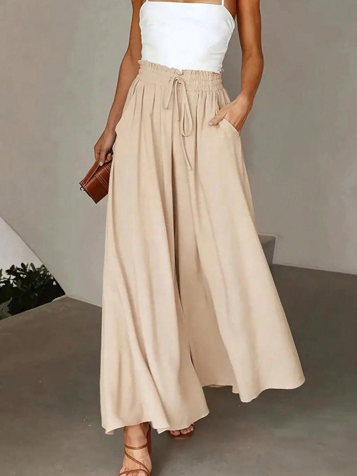 Damen nan fließende Palazzo-Hose mit Paperbag-Taille und tiefen Eingrifftaschen Shop Nory
