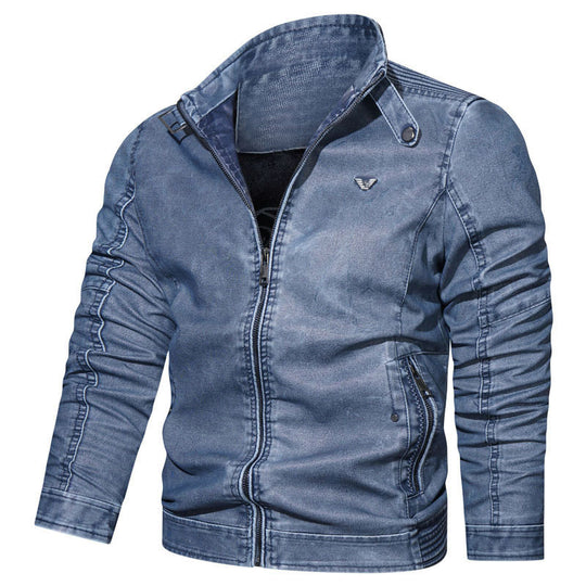 Herren Denim-Blouson im Aviator-Look mit hochschließendem Stehkragen, Zierfaltenärmeln und verdeckten Reißverschlusstaschen Shop Nory