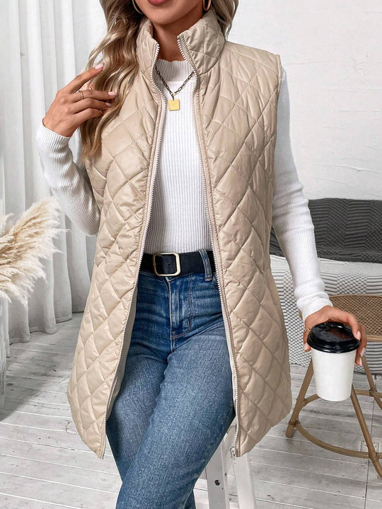 Damen Longline Steppweste mit Stehkragen und wattierter Fütterung Shop Nory
