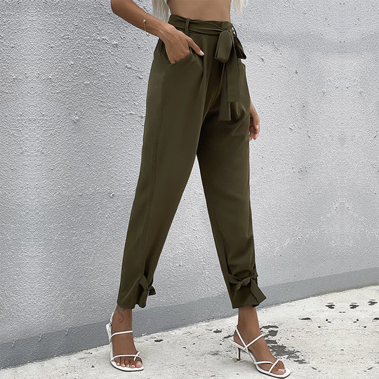 Damen Paperbag-Hose mit Bindegürtel, lockerer Taillenbund und Knoten-Detail am Bein Shop Nory