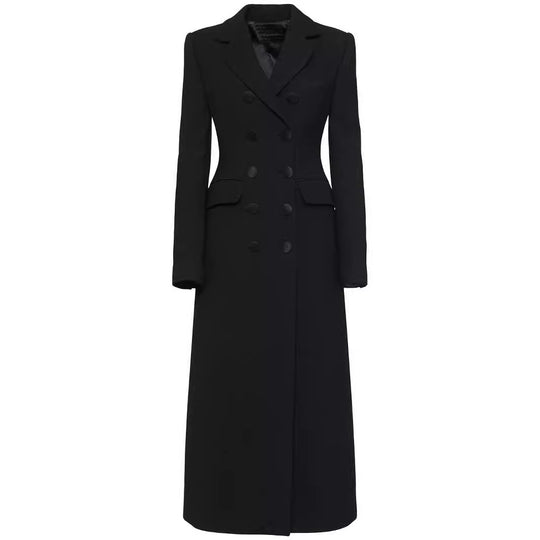 Damen Doppelreihiges tailliertes Blazerkleid mit Maxi‑Länge und Pattentaschen Shop Nory