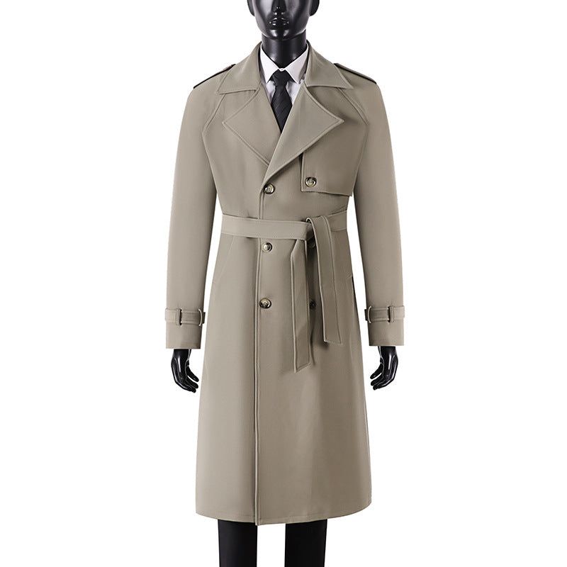 Herren Langer Minimalistischer Trenchcoat mit Sturmklappe Taillengürtel und verstellbaren Manschetten Shop Nory