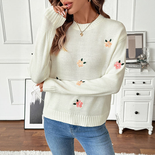 Damen Verspielter Strickpullover mit floralen Akzenten Shop Nory