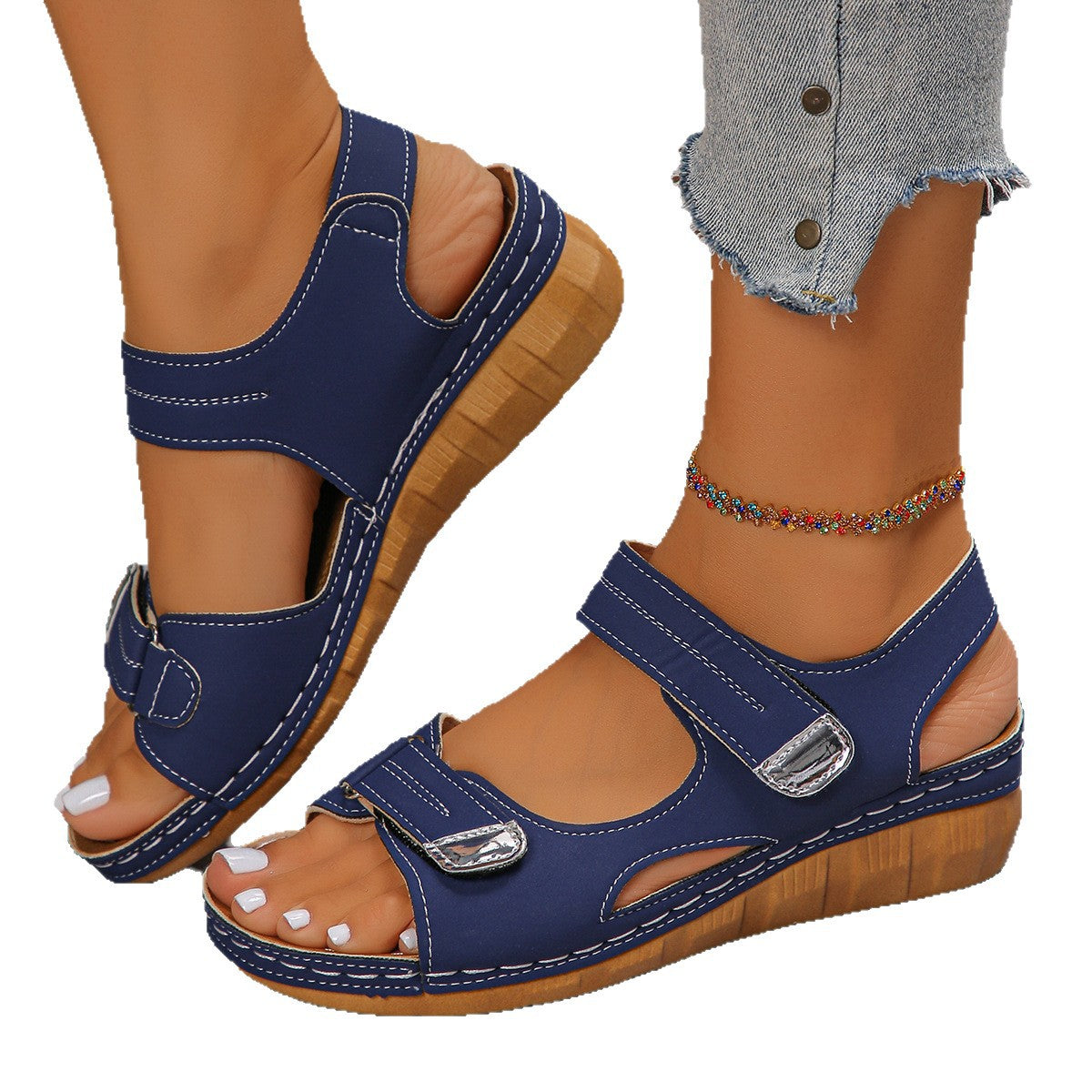 Damen Komfortable Riemensandalen mit verstellbaren Klettverschlüssen