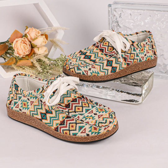 Damen Ethno-Canvas-Sneaker mit gepolstertem Fußbett und Korkoptik-Sohle Shop Nory