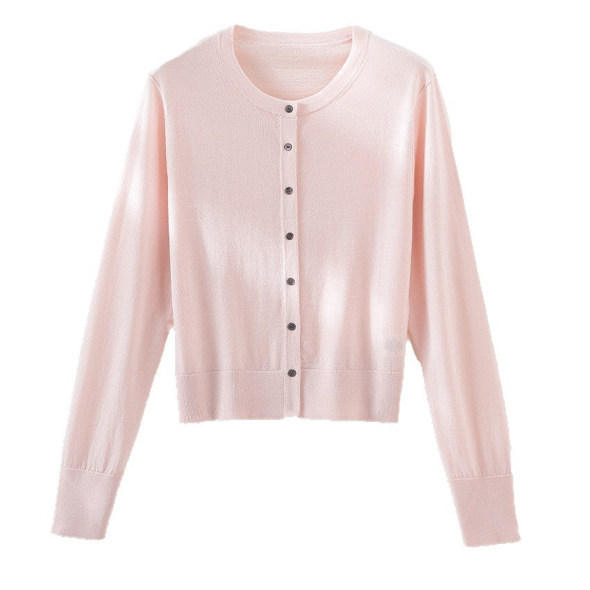 Damen Kurzgeschnittene Feinstrick-Cardigan mit Rundhalsausschnitt und tonaler Knopfleiste Shop Nory