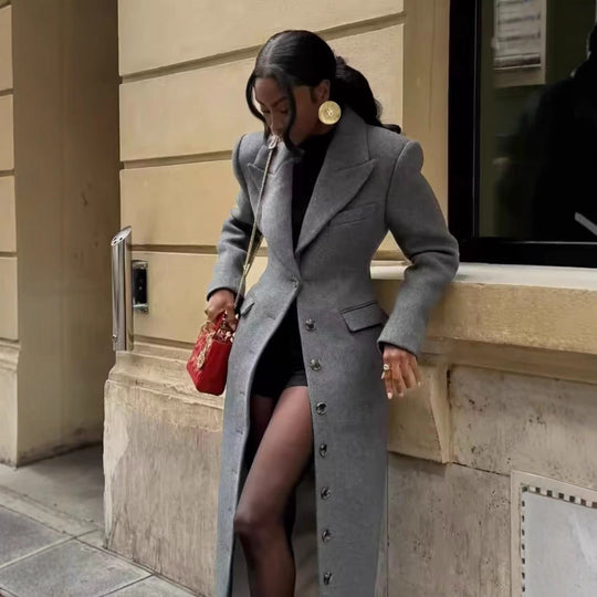 Damen Longline-Wollmixmantel mit Schalkragen und Pattentaschen Shop Nory