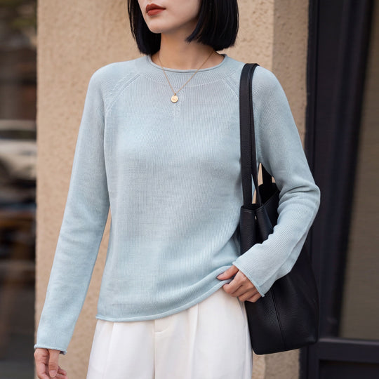 Damen Leichter Rundhalsausschnitt-Pullover in Kaschmir-Optik mit Raglanärmeln Shop Nory