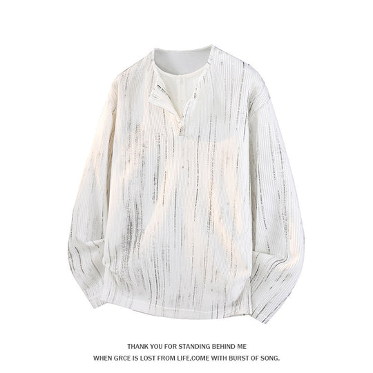 Herren Oversize Strickpullover mit Henley-Ausschnitt und feiner Strukturstreifen Shop Nory