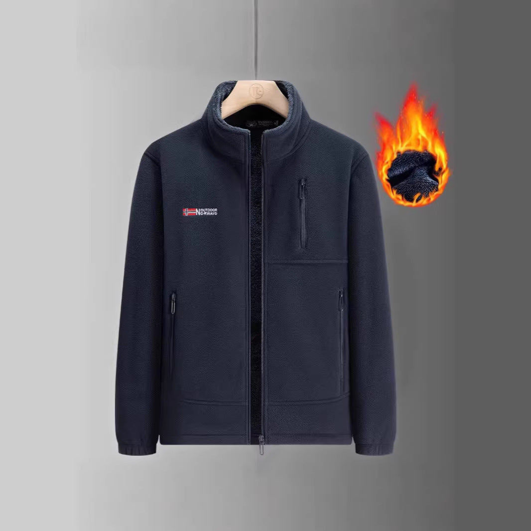 Herren Fleecejacke mit Teddyfutter, Stehkragen und mehreren Reißverschlusstaschen Shop Nory