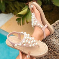 Damen Orientierende Riemchensandalen mit Perlenverzierungen