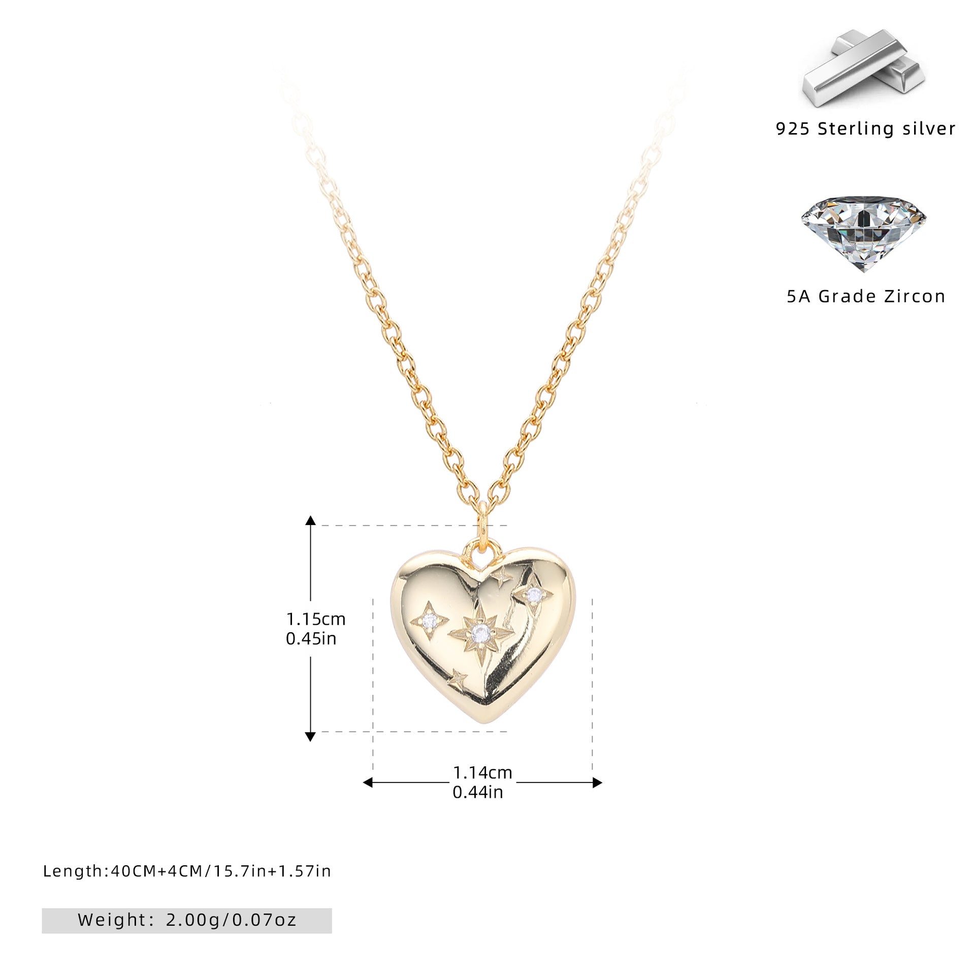 Damen Halskette mit herzförmigem Anhänger aus hochwertigem 925 Sterling Silber und funkelnden Zirkonen Shop Nory