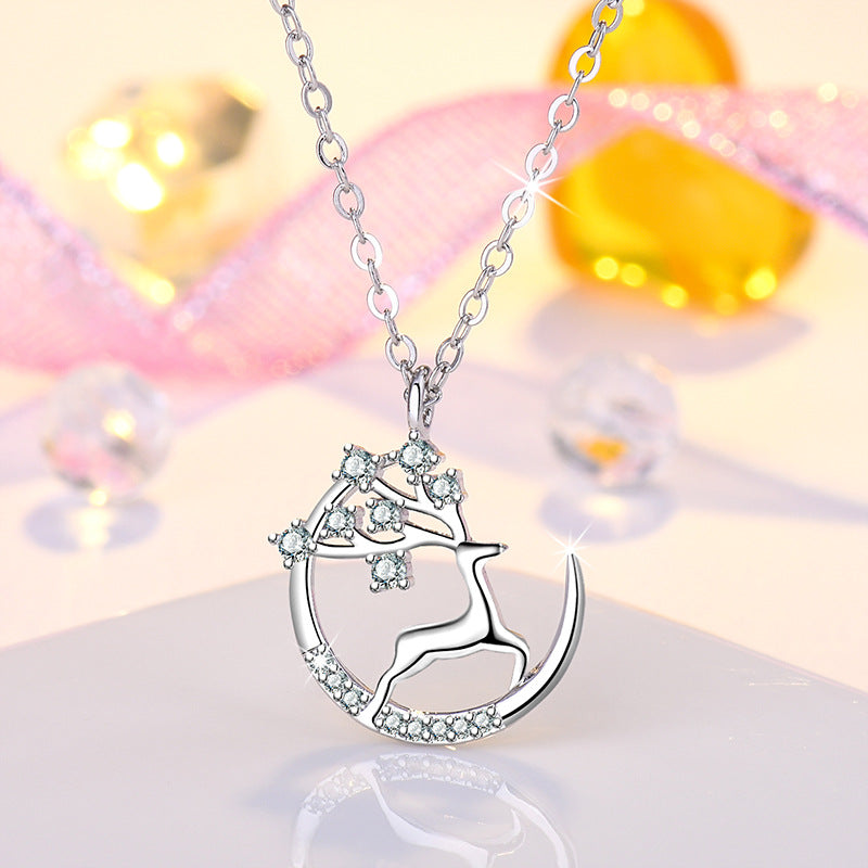 Damen Halskette mit zauberhaftem Reh-Motiv und funkelnden Zirkonia Shop Nory