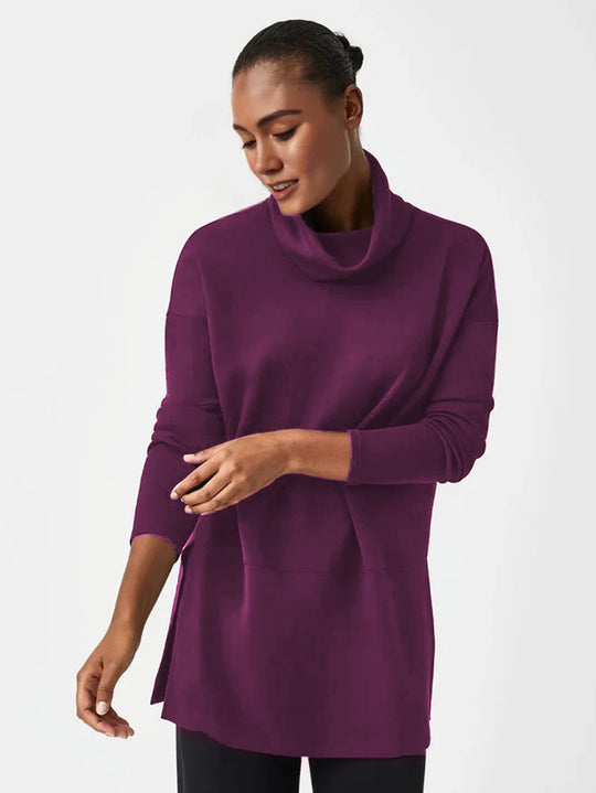Damen Cozy Funnel Neck Tunika Pullover mit Übergrößen-Schnitt und seitlichen Schlitzen Shop Nory