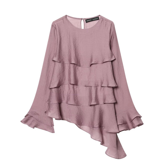 Damen asymmetrische Bluse mit Rüschendetails und elegantem Fall Shopnory