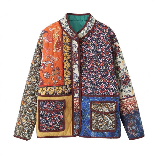 Damen Oversize Patchwork-Steppjacke mit Stehkragen und aufgesetzten Taschen Shop Nory