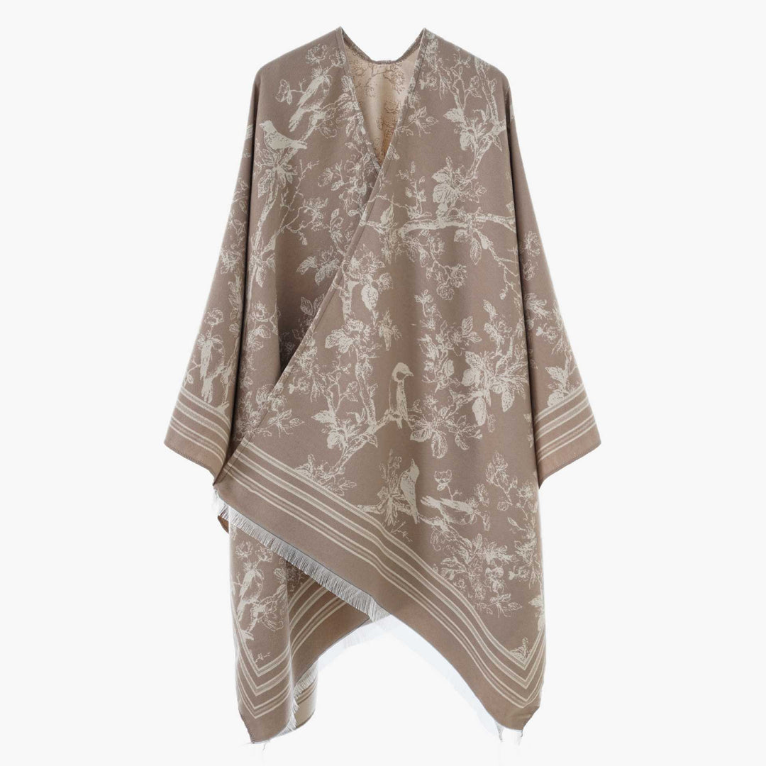 Damen Jacquard‑Poncho im Kimono‑Stil mit Vogel‑Blütenmuster Shop Nory